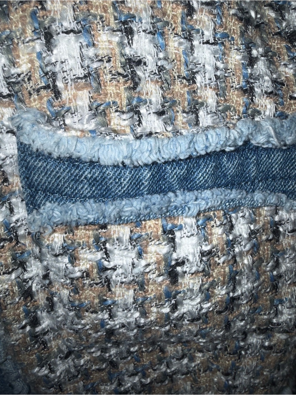Nanette Lepore Tweed Denim Jacket Womens L Frayed Raw Edge Mixed Media Blazer - Picture 4 of 5